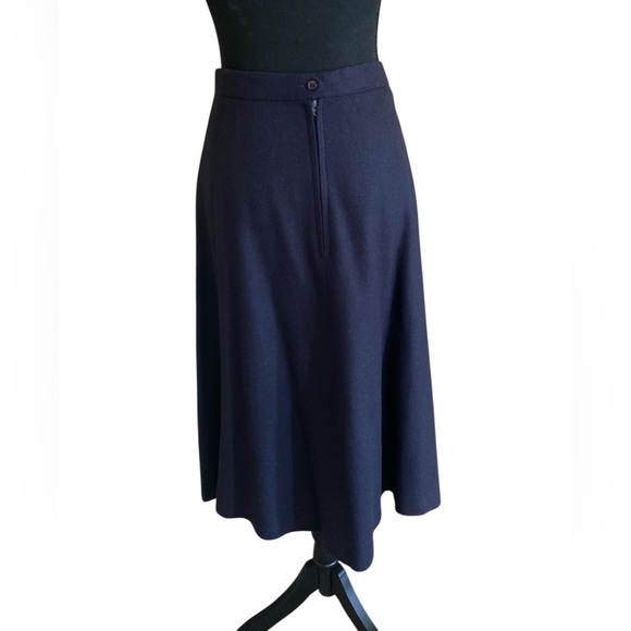 Peck & Peck Wool Flare Maxi Skirt Size 0 Navy Blue Chic Balletcore Quiet Luxury - Picture 7 of 13